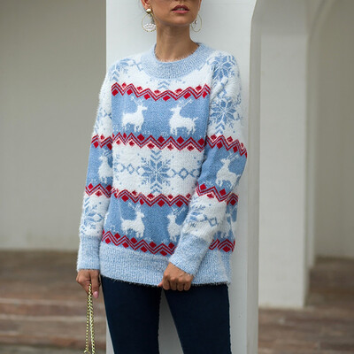 

Women Autumn Fashion Concise Cute Sweet Cartoon Pattern All-match Pullover Long Sleeve Sweater
