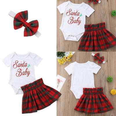 

Newborn Kid Baby Girl Romper Bodysuit Jumpsuit Plaid Skirt Outfit Clothes Set