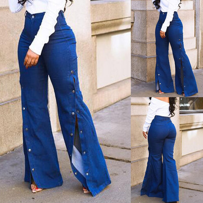 

〖Follure〗Womens High Waist Loose Jeans Button Pants Trousers Bell-bottom Pants