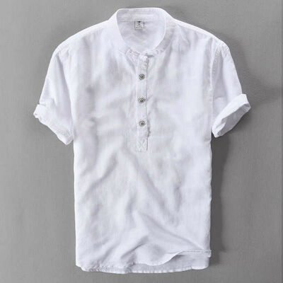 

Mens Slim Cotton Shirt Short Sleeve Stylish Casual Blouse T-shirt Tops