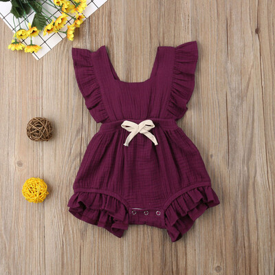 

Newborn Infant Baby Girls Color Solid Ruffles Backcross Romper Bodysuit Outfits