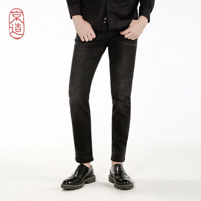 

Beijing made mens sanding warm slim straight jeans 2018 autumn new black 34 17586A