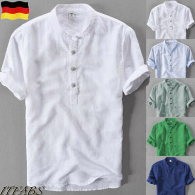 

Herren T-Shirt Kurzarm Leinenhemden Lässig Atmungsaktiv Weich V-Ausschnitt Tops