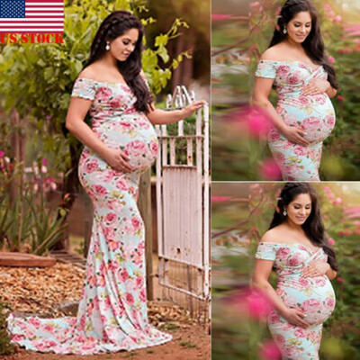 

USA Pregnant Womens Lace Maternity Dress Maxi Gown Photography Photo Clothes