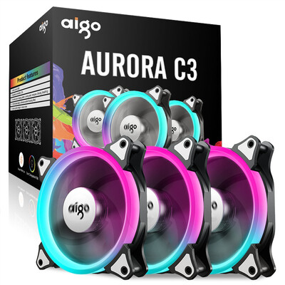 

Aigo Aurora C3 Kit 3 Pack RGB Case Fan LED 120mm Adjustable Color PC CPU Computer Case Cooling Cooler With Controller
