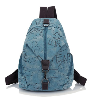 

New Fashion Women Printed Canvas Backpack Leather Metal Zipper Casual Schoolbag Travel Bag BlueKhakiGrey