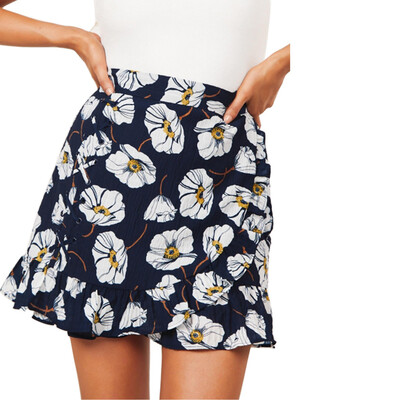 

Roseonmyhand Fashion Women Sexy Ruffles Floral Print Sea Beach Daliy Casual Short Mini Skirt
