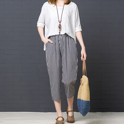 

Tailored Women Casual Plaid Print Trousers Pants Trousers Ladies Loose Pants