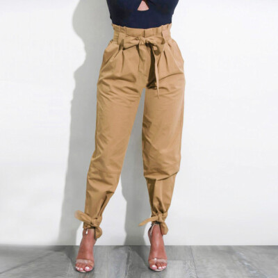 

Womens Belted High Waist Trousers Ladies Party Casual Pants