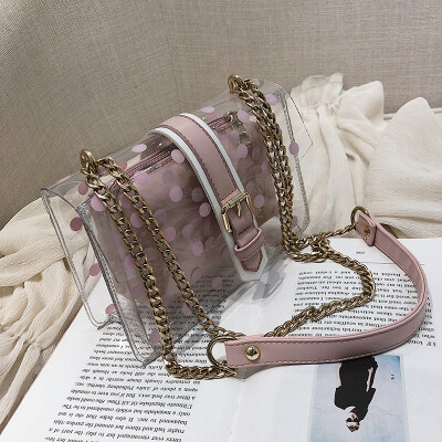 

Network celebrity foreign gas package 2019 new advanced jelly transparent bag 100 wave point small square bag oblique chain bag