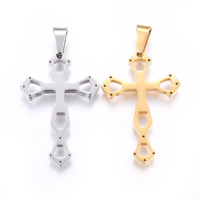 

304 Stainless Steel Pendants with Hollow Cross Mixed Color 315x21x22mm Hole 8x4mm