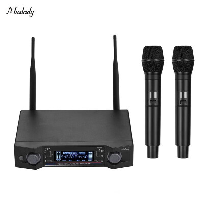 

Muslady U2 UHF Wireless Microphone System 2 Handheld Mics & 1 Receiver with LCD Display for Karaoke Home Entertainment Business Me