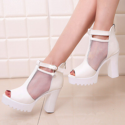 

Mesh shoes fish mouth thick sole sandals spring&summer waterproofing platform thick heel thin sandals super high heel wo