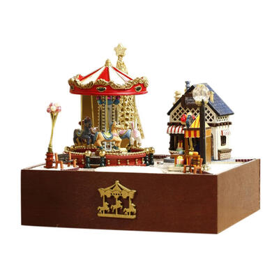 

Merry-go-round Handmade Wooden Doll House Miniature DIY Dollhouse Kids Toy