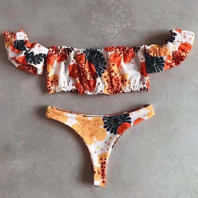 

Saidsome Women Girls Bikini Set Floral Print Padded Sexy Strapless Beach Suit Swimwear