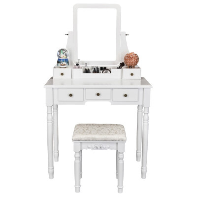 

5 Drawers Vanity Table Set with Mirror & Cushioned Stool Makeup Vanity Dressing Table