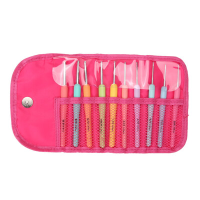 

With Bag Set of 10 Aluminum Crochet Hooks Knitting Needles Multi Color