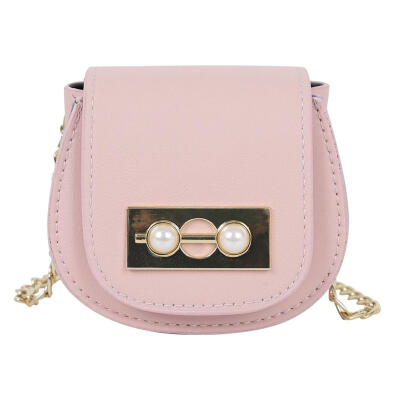 

Pearl Decor Mini Kids Shoulder Handbags Women Leather Crossbody Saddle Bags