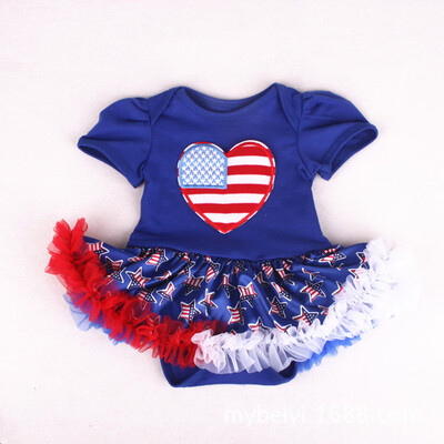 

Newborn Infant Baby Kids Stars Striped 4th Of July Romper Tulle Dress Outfits