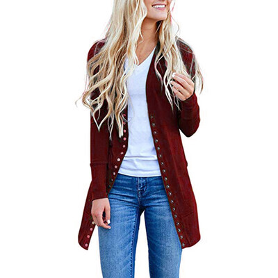 

Roseonmyhand Womens Open Front Button Down Cardigan Sweater Long Sleeve Plus Loose Drape
