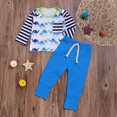 

Newborn Infant Baby Boys Girls Camel Print Stripe Tops Pants 2pcs Clothes Set