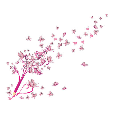 

Pink Pencil Butterfly Flower Wall Stickers Bedroom Living Room Wall Decor