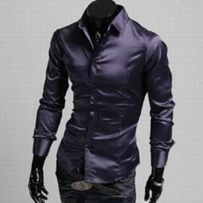 

US STOCK Mens Silk Dress Shirt  L XL 2XL Long Sleeve 3 Colors Casual Formal
