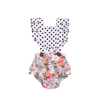 

Baby Newborn Girls Dot Floral Print Backless Jumpsuit Flare Sleeve Infant Casual Outfits Infant Baby Girls Clothes Sets