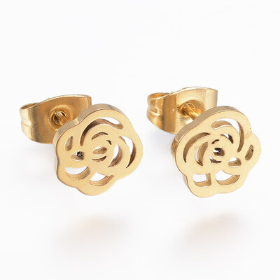 

304 Stainless Steel Stud Earrings Flower Golden 85x8x1mm Pin 08mm