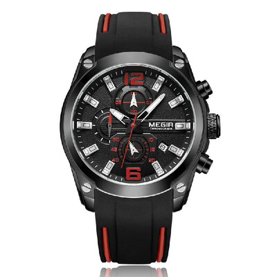 

MEGIR 2063 Multifunctional Luminous Chronograph 3ATM Waterproof Mens Sports Watch with Silicone Strap Calendar Day Date