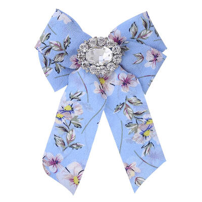 

Fashion Women Bowknot Flower Print Necktie Casual Corsage Bow Tie Brooch