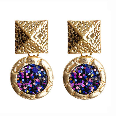 

EK841 Temperament Round Sequin Pendant Earrings for Women Retro Geometric Metal Square Dangle Earring Punk Party oorbellen