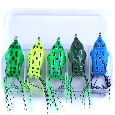 

HENG JIA 5pcs Frog Fishing Lures Pocket Frogs Hard Double Hooks Soft Plastic Baits Tools of Angling