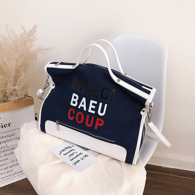 

Qiao Bani 2019 new South Korea ins fashion contrast color canvas big bag bills shoulder diagonal tide women bag cross-border