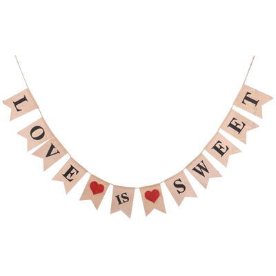 

English Letter Pattern Jute Banner Linen Swallowtail Flag for Wedding Decor