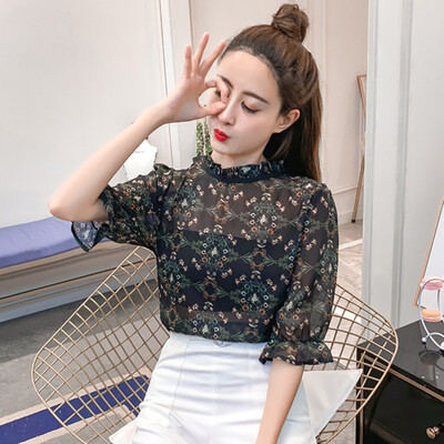 

Womens Floral Print Loose Pullover Chiffon Blouse To