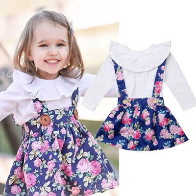 

Newborn Kids Baby Girl Long Sleeve Tops Floral Strap Dress Skirt Outfit Clothes