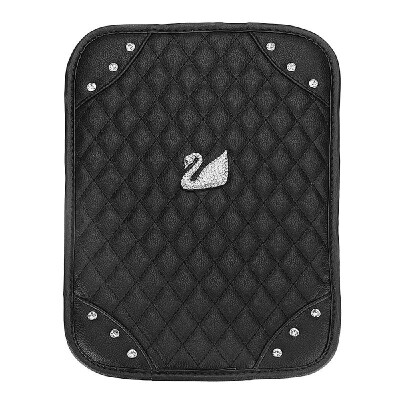 

1Pc Bling Diamond Rhinestone Black Leather Armrest Box Rail Pad Mat Car Accessory Swan Pattern