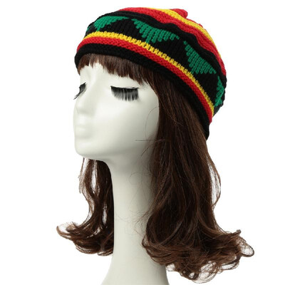 

New Women Men Knitted Beanie Hat Contrast Stripe Splice Ribbed Brim Warm Dance Cap Headwear