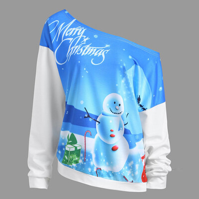 

Nomeni Womens Christmas Off Shoulder Letter Sweatshirt Printed Pullover Tops Blouse