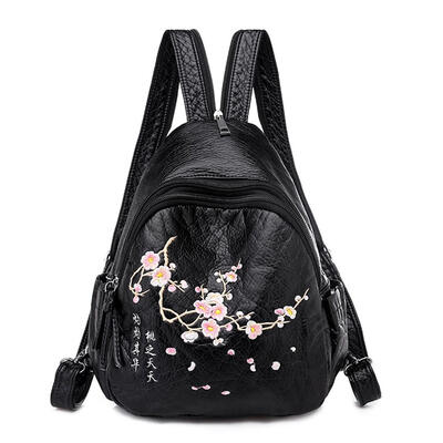 

Chinese Style Embroidery Travel Backpacks Women Leather Shoulder Schoolbags