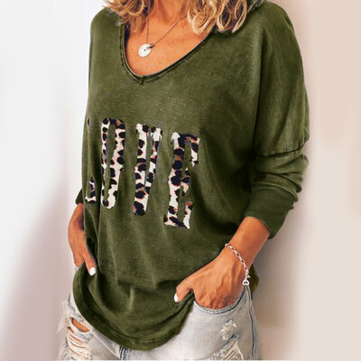 

Starmoon Ladies Women Long Sleeve Leopard T-Shirt Loose Top Love Casual Blouse Autumn Tee