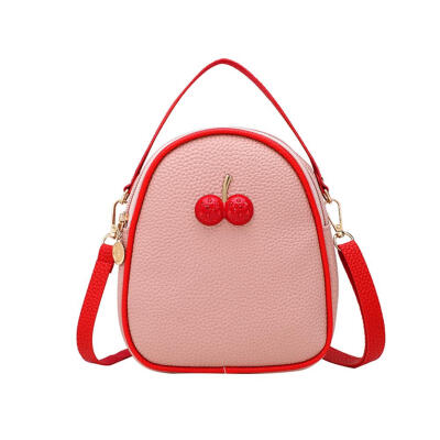 

Litchi Pattern Cherry Decor Travel Backpacks PU Leather Women Shoulder Bags