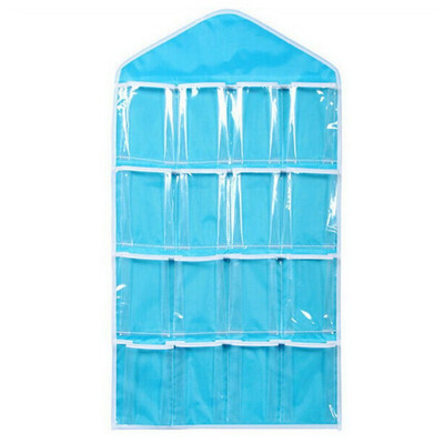 

16 PocketsThick Hanging Clear Door Wall Socks Cosmetic Underwear Storage Bag Closet Organizer Bag
