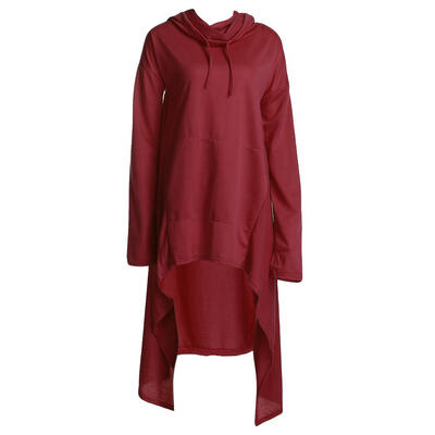 

Casual Women Fleece Hoodies Irregular Loose Solid Color Wine Red