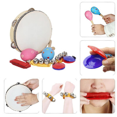 

8pcsset Musical Toys Percussion Instruments Band Rhythm Kit Including Tambourine Maracas Castanets Handbells Harmonica for Kids C