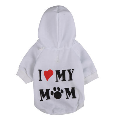 

I LOVE MOM Print Pet Coat Dog Jacket Autumn Winter Clothes Puppy Cat Sweater Clothing Coat Apparel with Cap