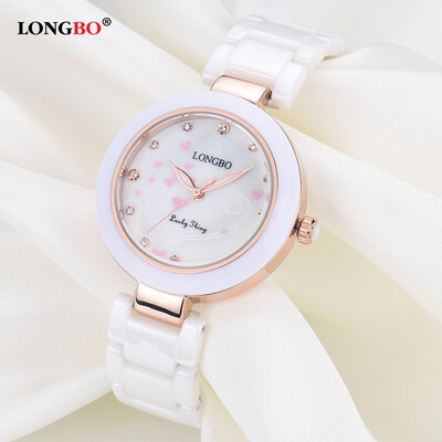 

Trend ceramic watch with white female Korean fashion pink love watch student 80107