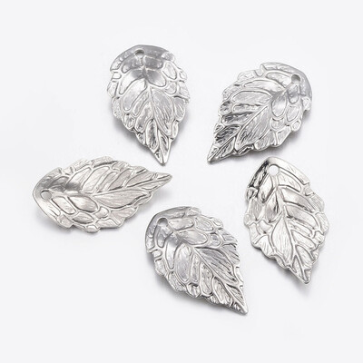 

304 Stainless Steel Pendants Leaf Stainless Steel Color 175x10x05mm Hole 1mm