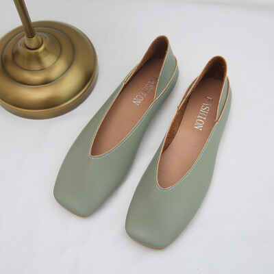 

2019 Spring Sennu flat-bottomed square-headed single shoes two wear shallow pregnant women grandma shoes retro half drag fairy laz